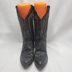 JB Dillon Men's 10-1/2 EE Black Goat Leather Tooled Western Cowboy Boots JBM2000